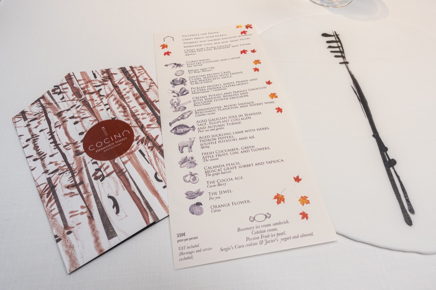 The tasting menu: 330 € per person, VAT included, beverages and service excluded.