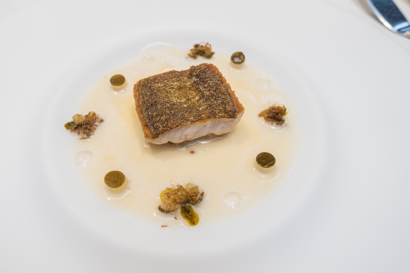 Aged Galician sole in Seaweed, ‘Sagí’, Eggplant collagen and Autumn Turnip. Pure sea and garden.
