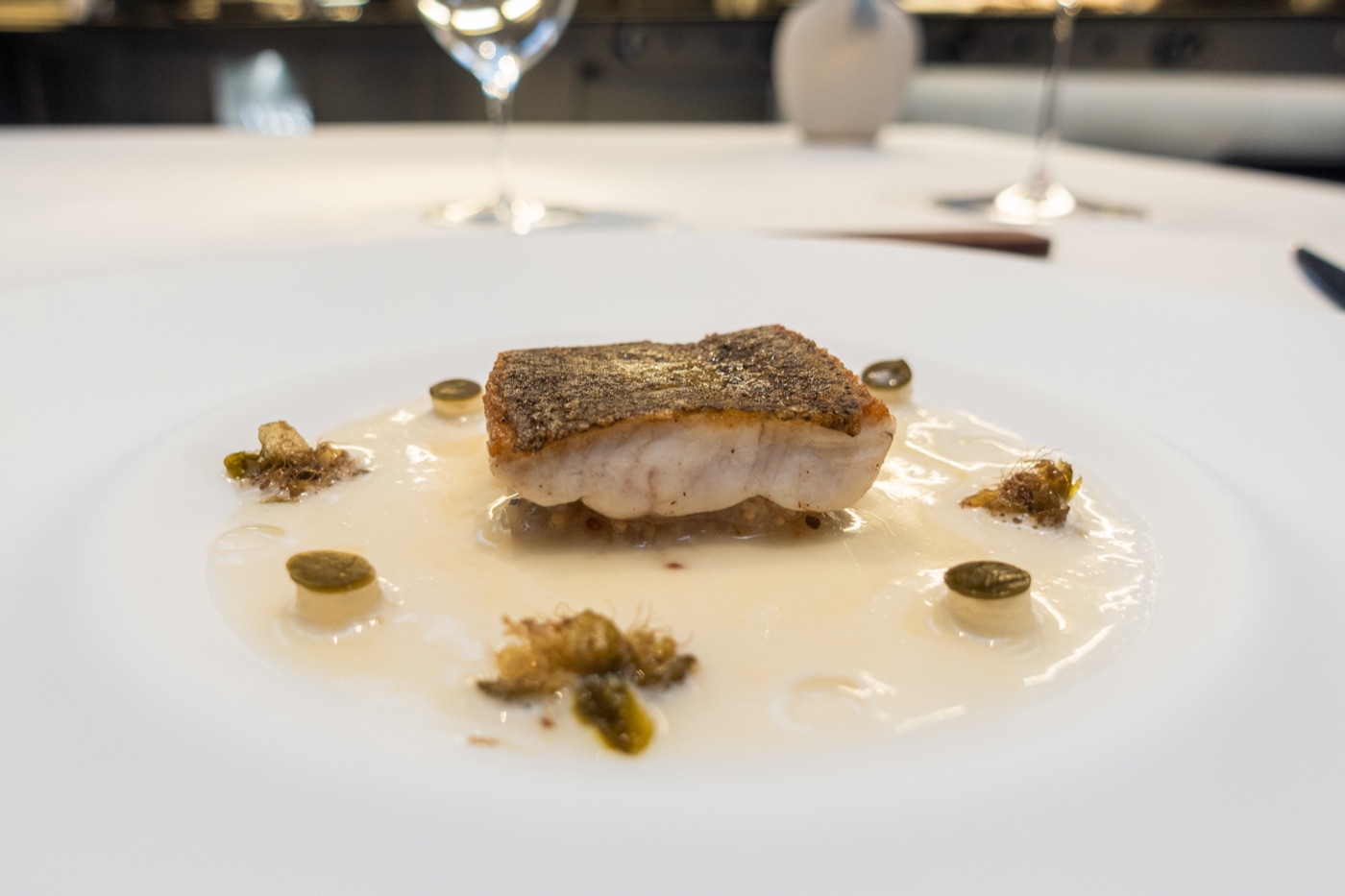 Aged Galician sole in Seaweed, ‘Sagí’, Eggplant collagen and Autumn Turnip. Pure sea and garden.