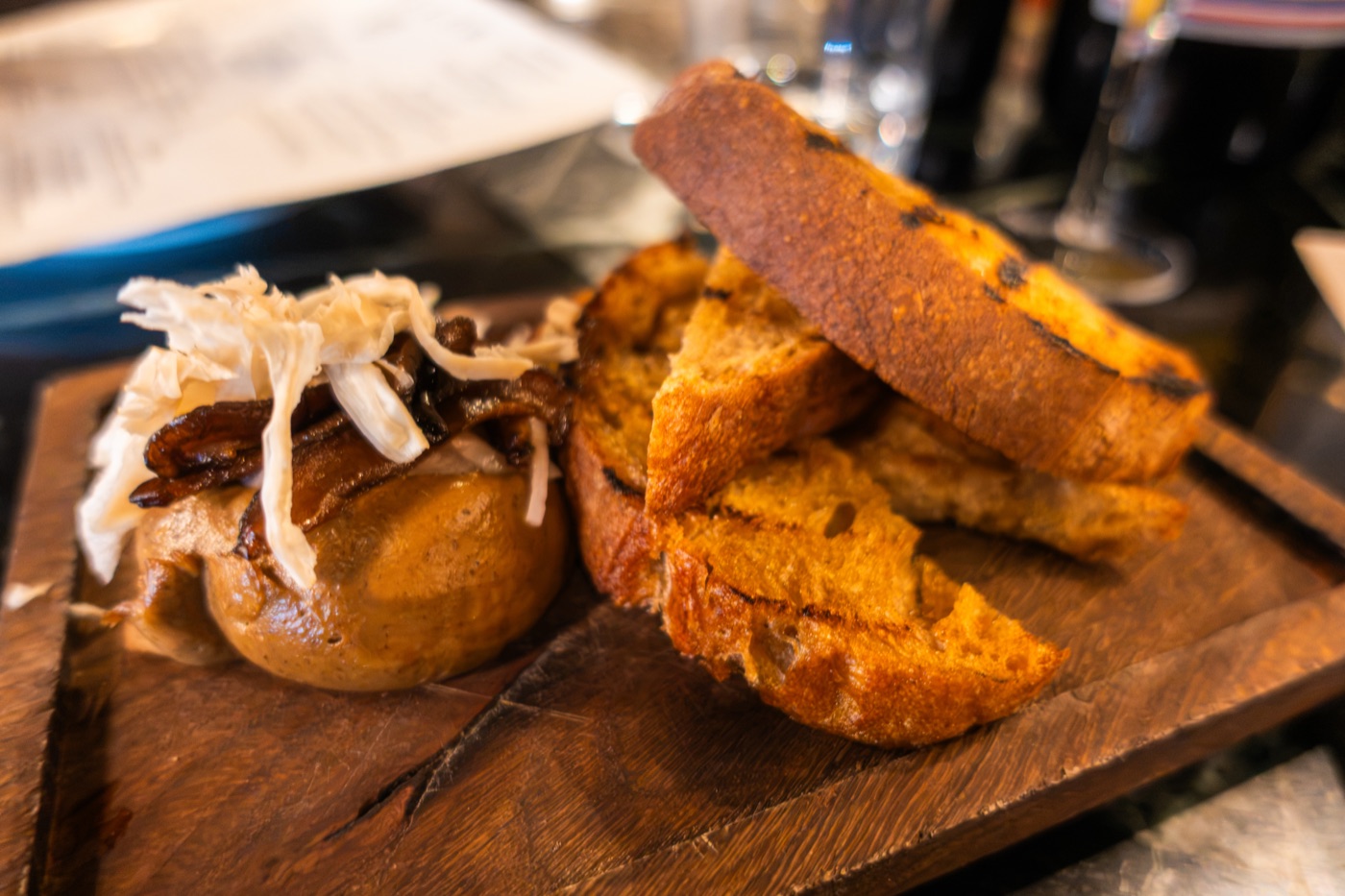 Mushroom parfait. Smoked shiitake, home grown lion’s mane, grilled bread.