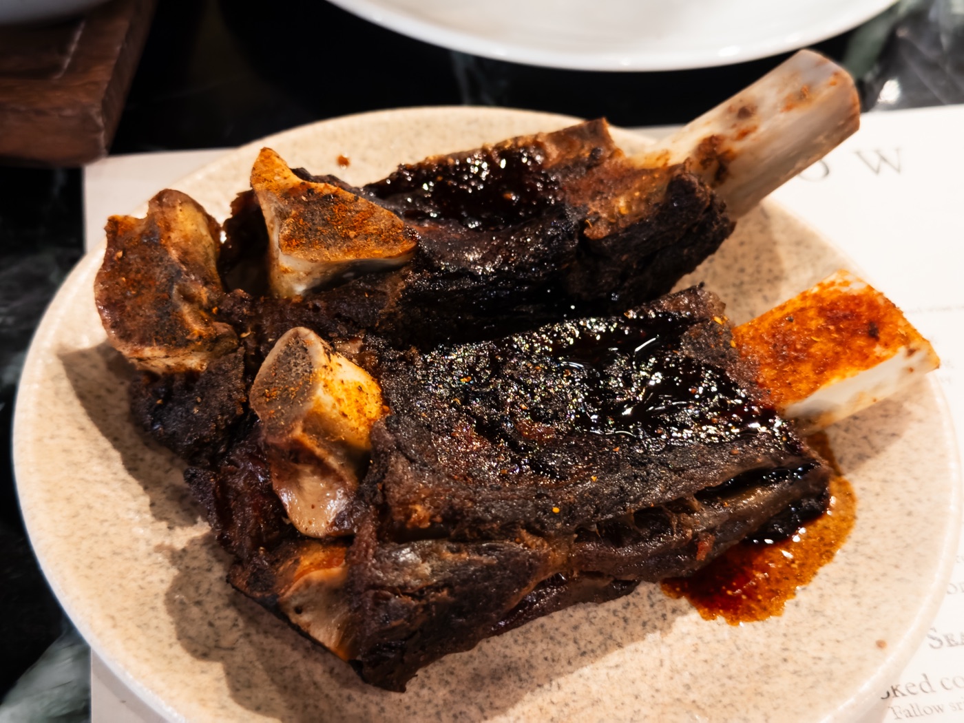 Smoked beef ribs. Glazed dairy cow baby back ribs.